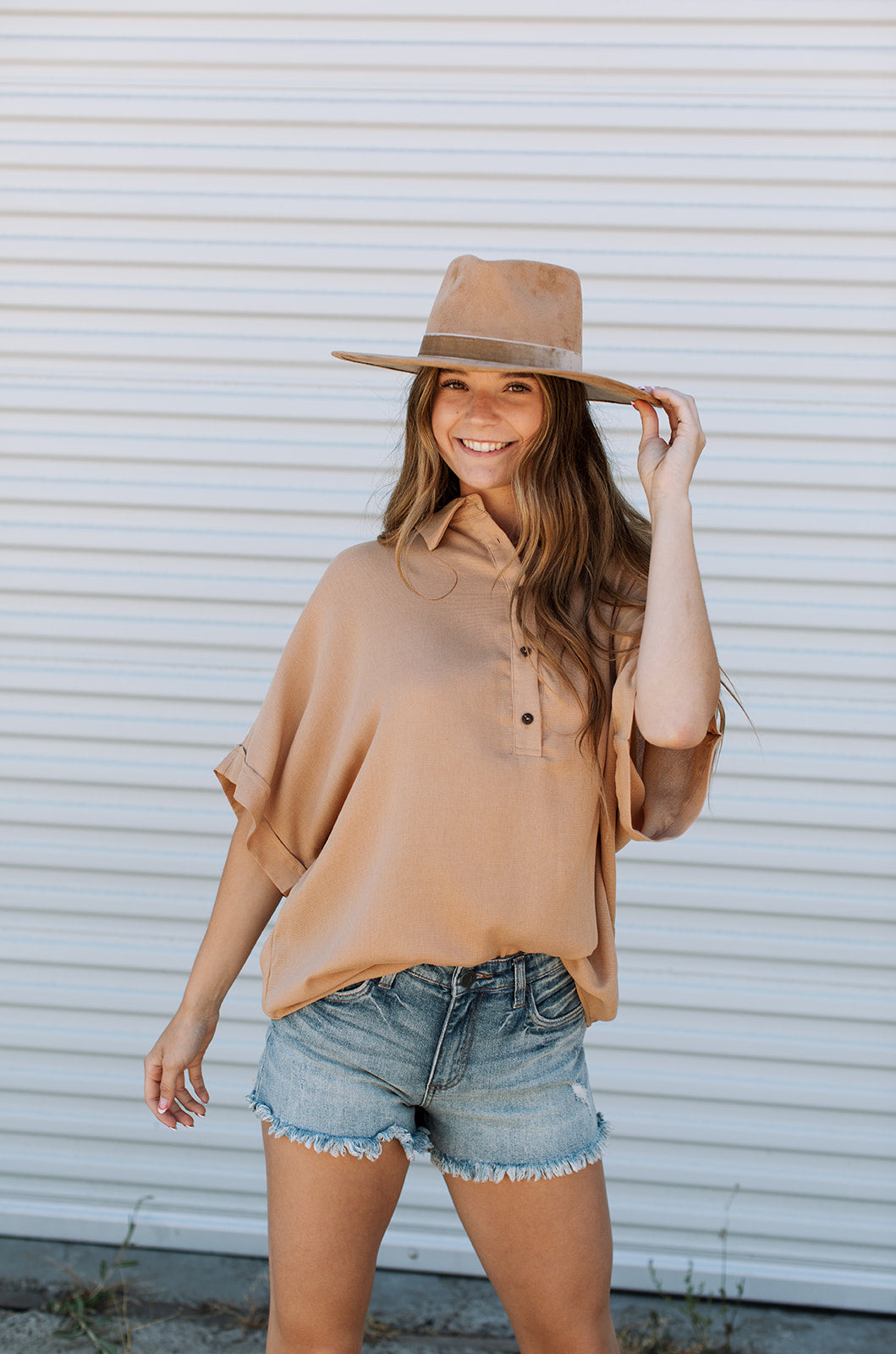 One and Only Button Front Oversized Top
