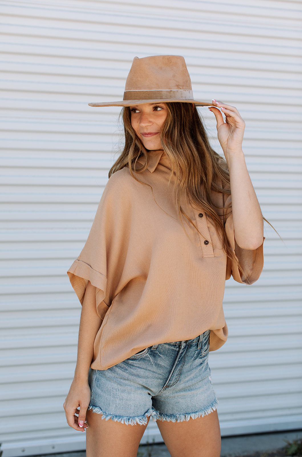 One and Only Button Front Oversized Top